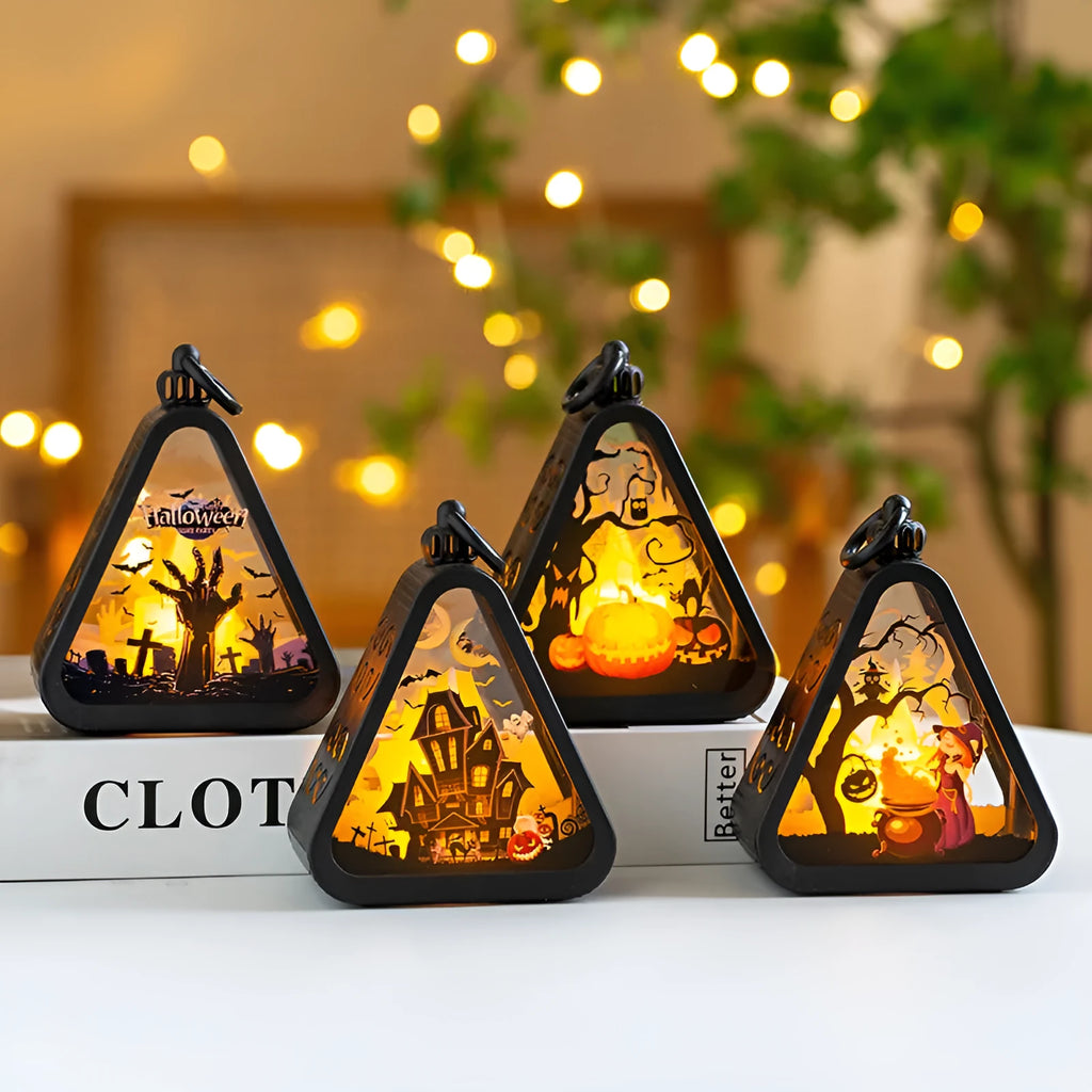 Portable plastic and glass Halloween pumpkin lantern with tea light, shown in Pumpkin colour design.