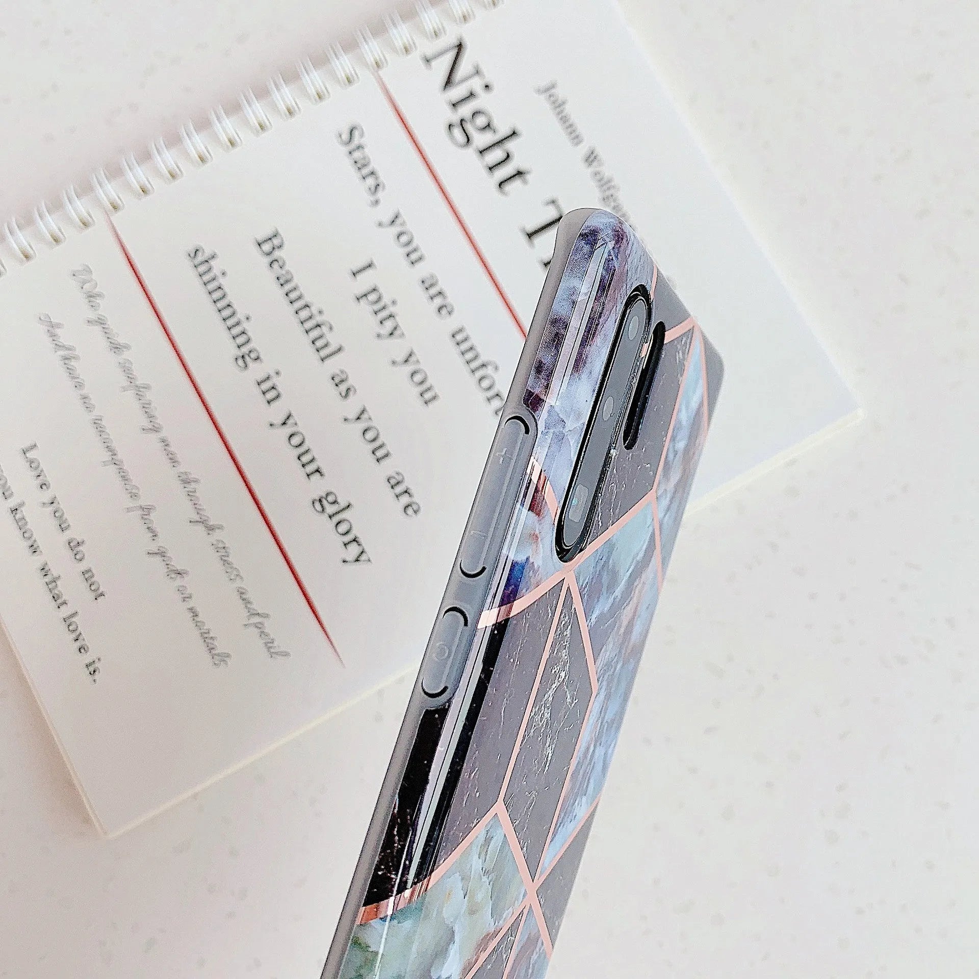Electroplated marble design phone case for Huawei and Samsung smartphones in various colours.