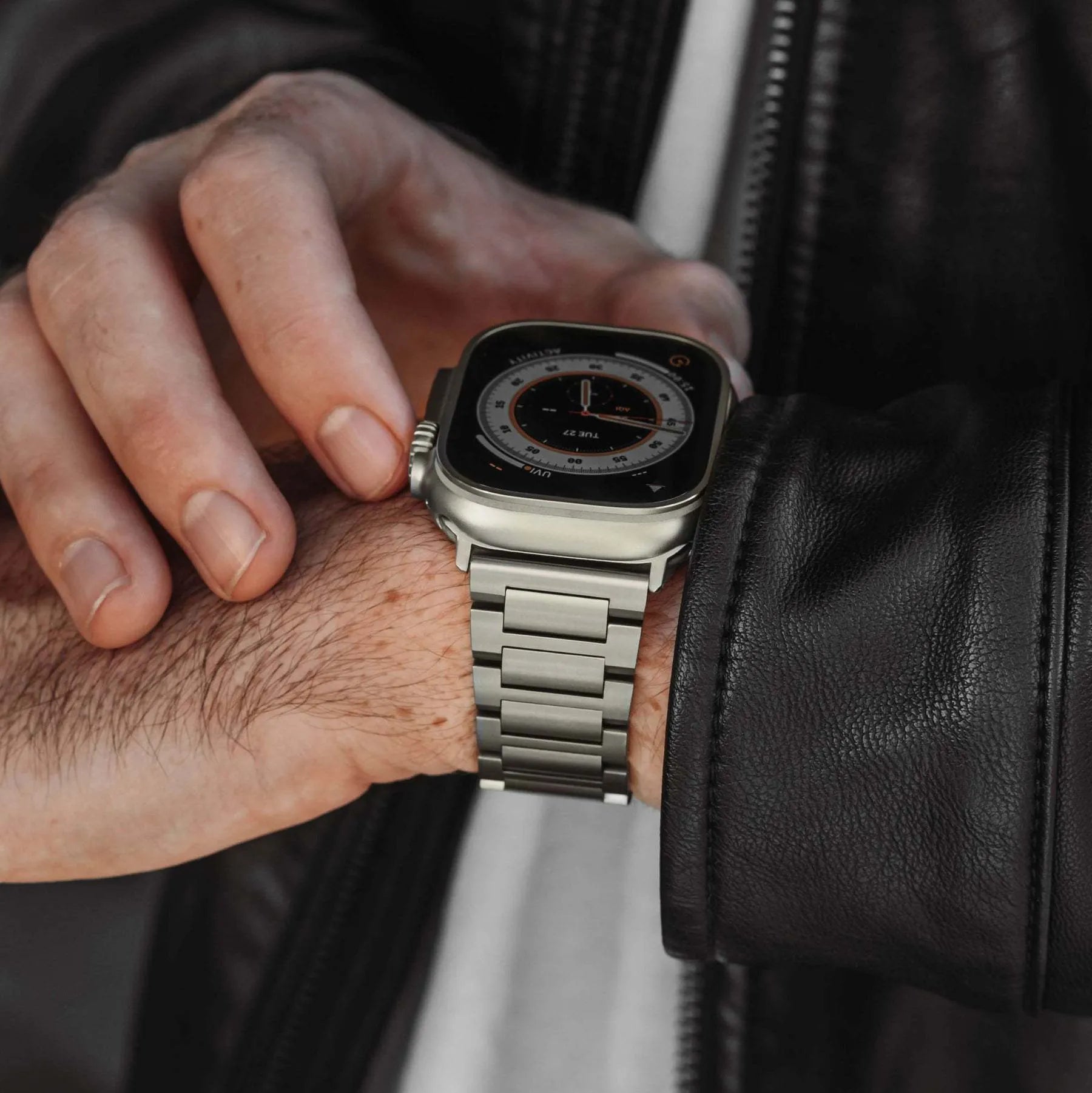 Silver titanium I-shaped watch strap for Apple Watch Ultra 49mm