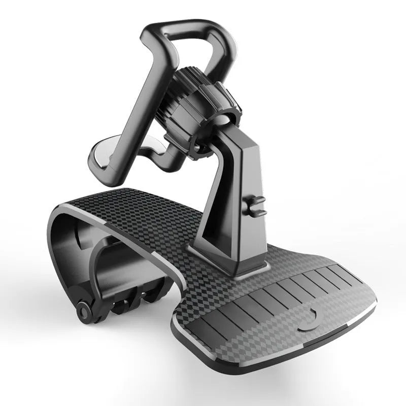 Black 360-degree adjustable universal car phone holder on a dashboard
