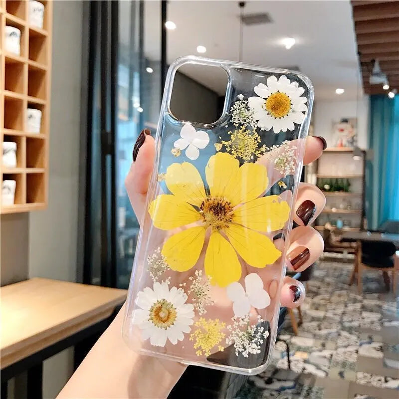 Floral TPU iPhone case with large pink flower pattern on back cover