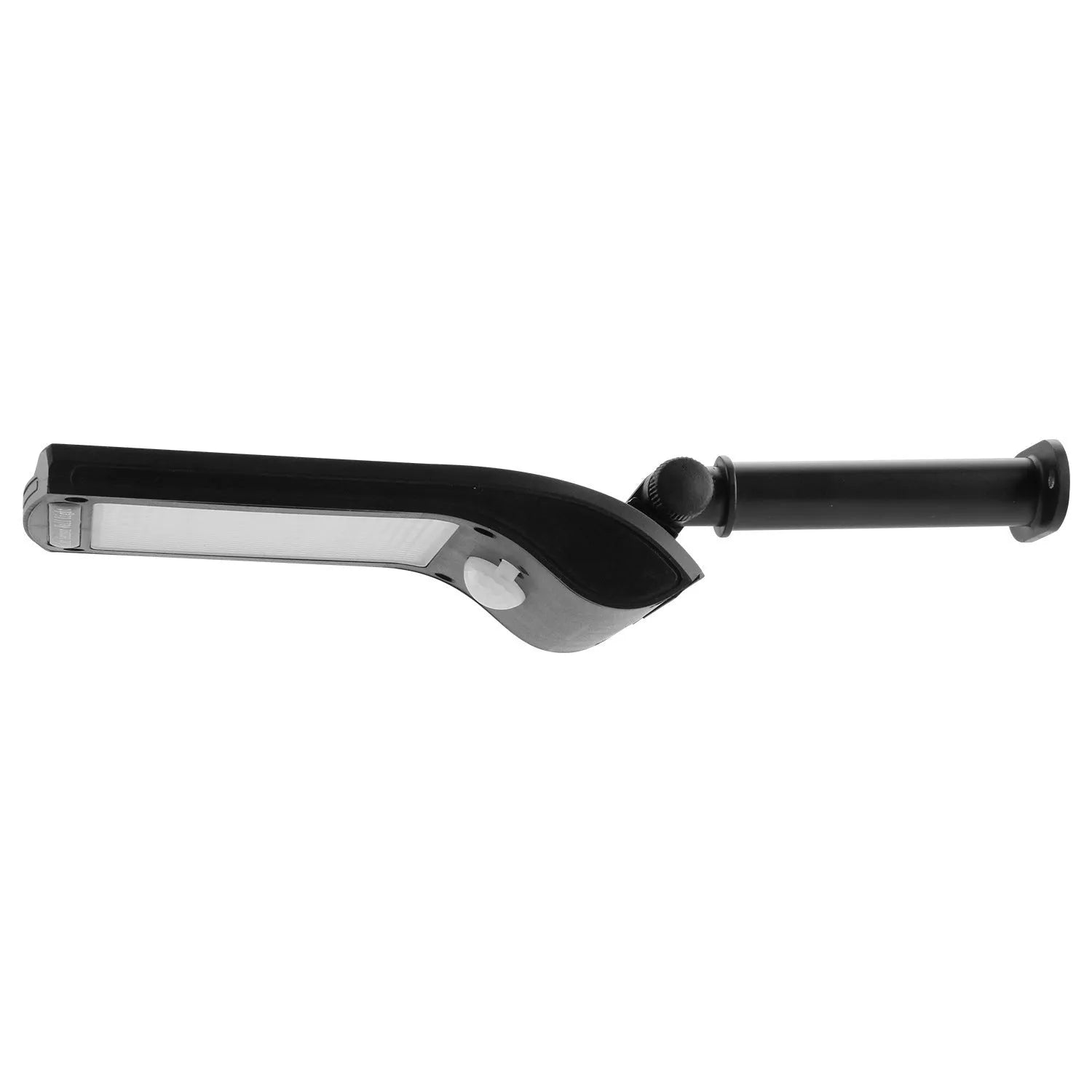 Black solar-powered wall light with diamond-patterned housing and a rotatable mounting pole.