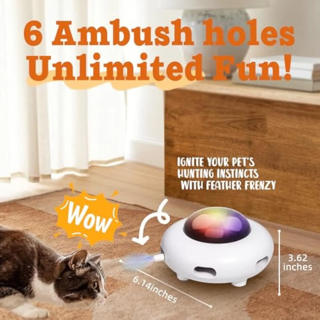 White 4 Angels UFO automatic interactive cat toy with feathers and LED lights