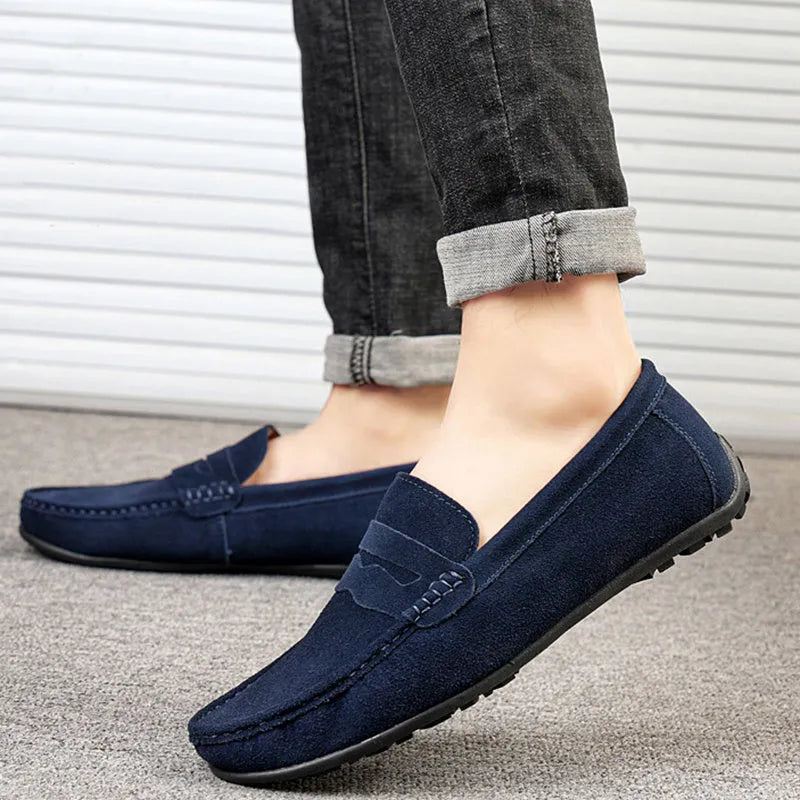 Men's suede loafers slip-on casual shoes in multiple colours with round toe