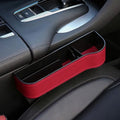 PU leather car seat gap storage box in black holding a smartphone and wallet between the console and seat