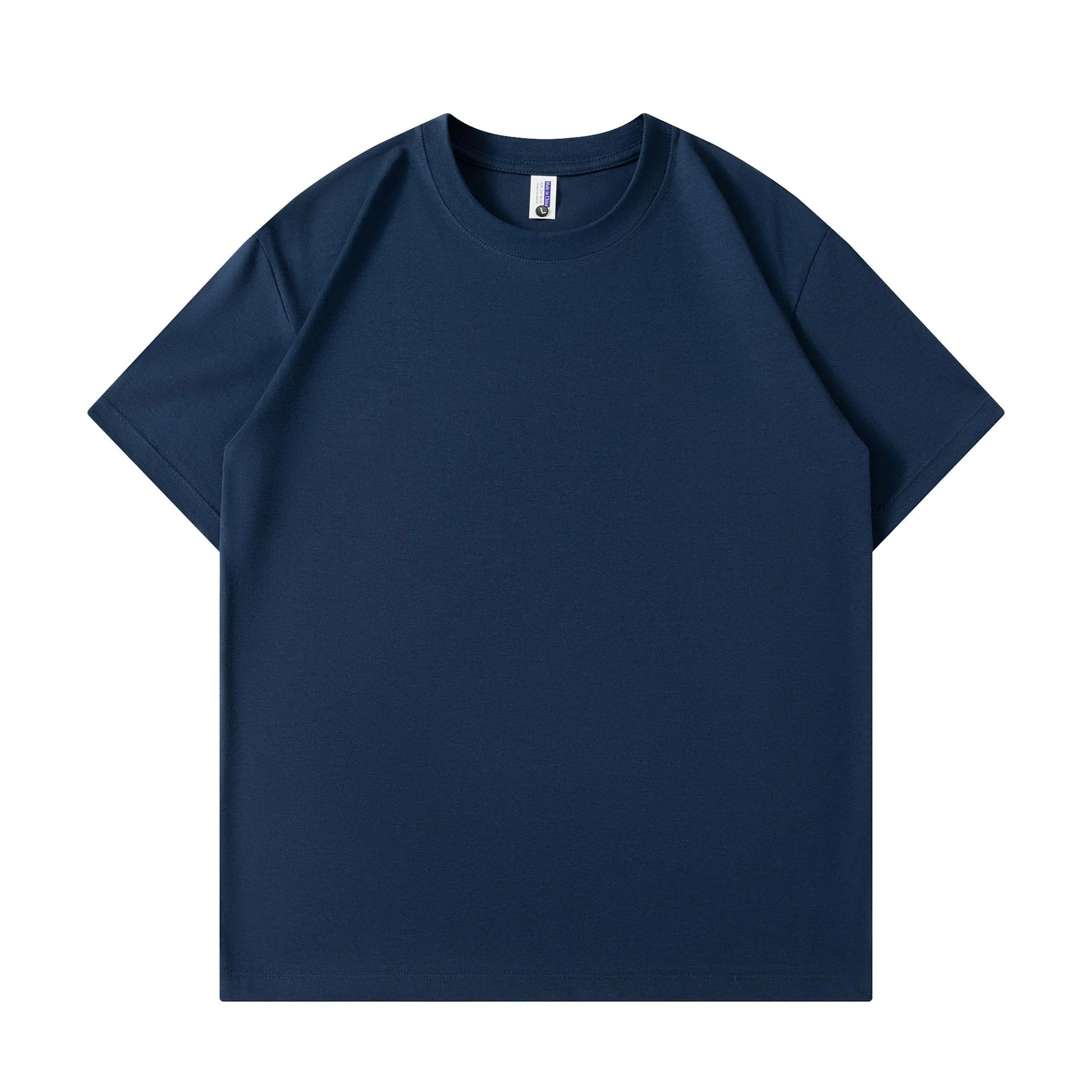 A man and woman modelling a loose-fit, solid colour pure cotton short sleeve T-shirt.