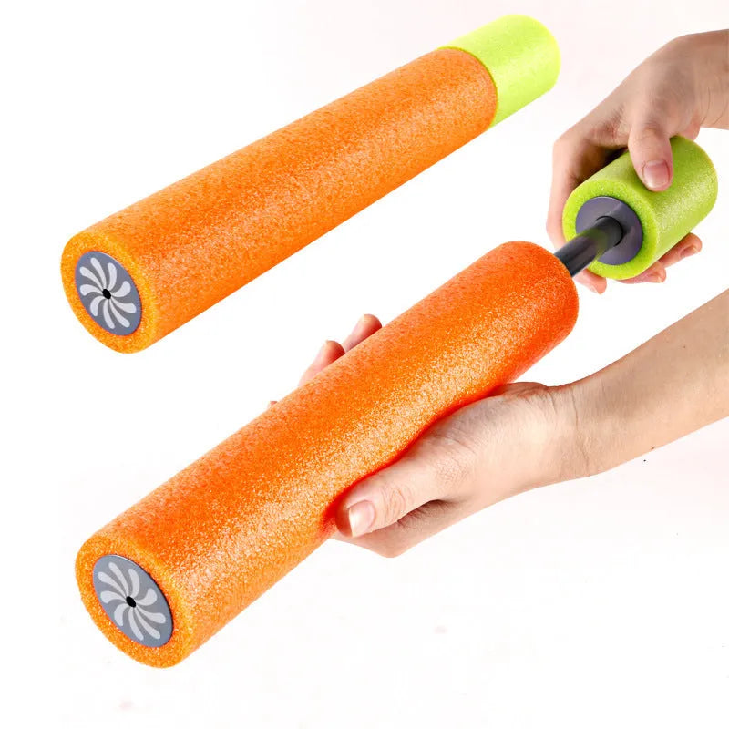 Orange EVA foam water blaster with pump action cannon mechanism and foam grip handle