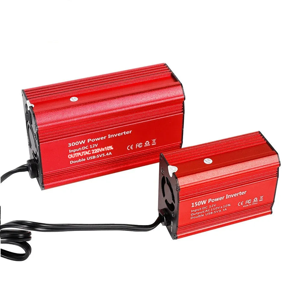FM300X 300W modified wave car inverter with aluminium alloy shell, dual USB ports, and indicator light