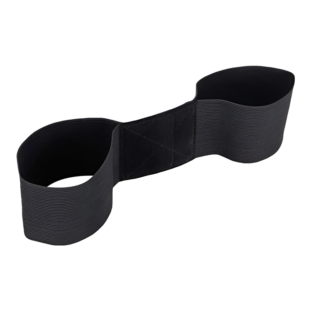 Black golf hand movement correction belt, elastic band, 80x350mm, portable training aid for golf swing practice.