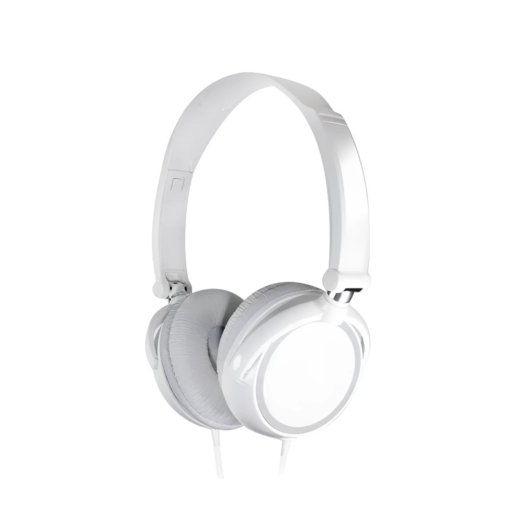 Black over-ear wired headphones with adjustable headband shown in folded and unfolded positions