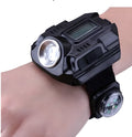 Black LED wrist watch flashlight with compass and time display, USB rechargeable, 4 mode, 100g, 22 x 2.4cm wristband
