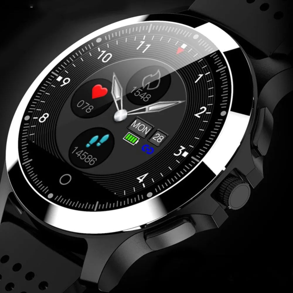 Stainless steel ECG smart bracelet with round colour screen and TPU strap
