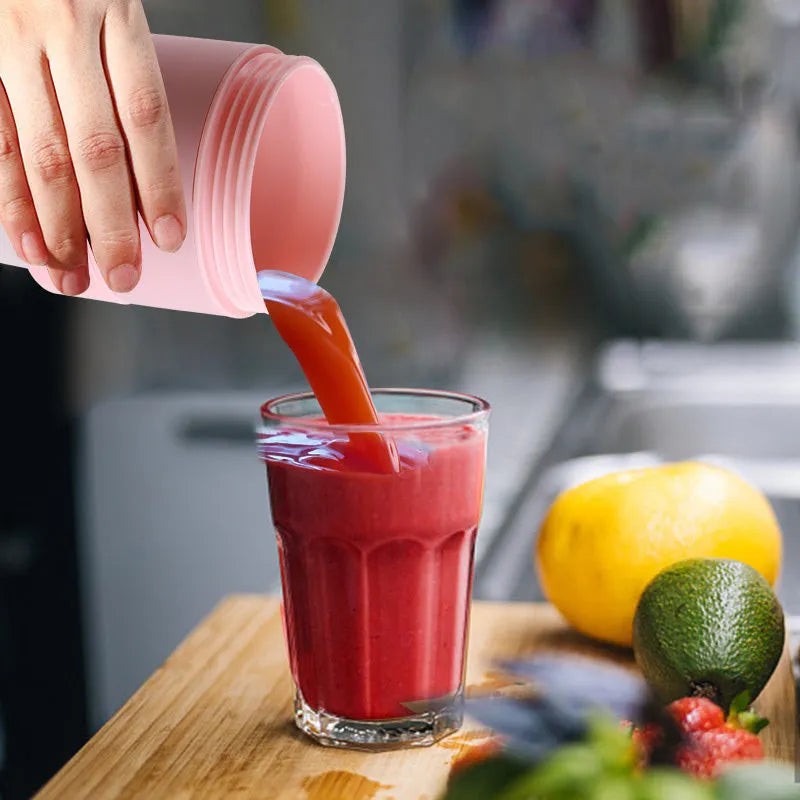 Blue portable USB rechargeable blender with 450ml cup and stainless steel blades.