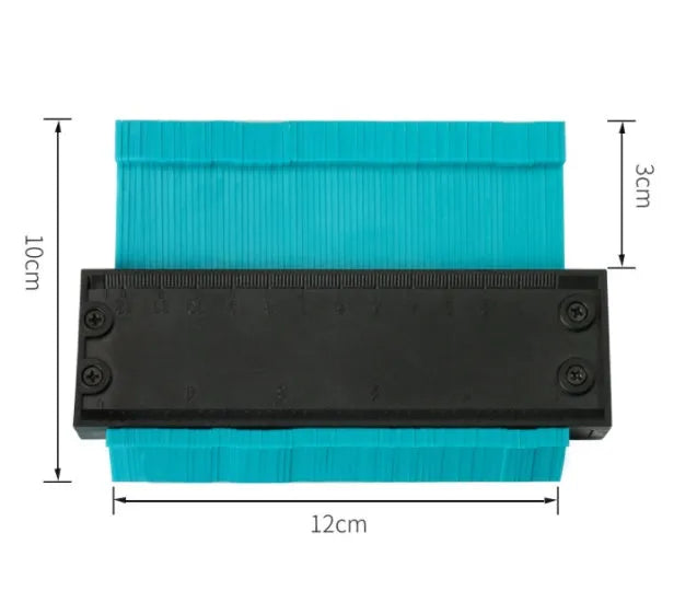 5 and 10 inch orange plastic contour gauge with teeth for copying shapes, on a tile surface