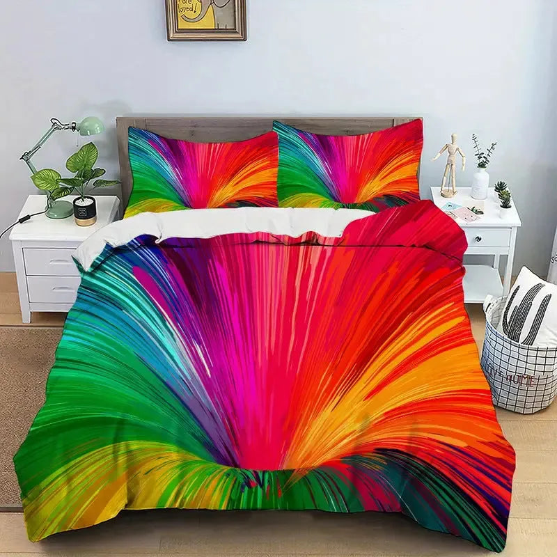Digital printing down quilt cover three-piece set in chemical fibre, modern simplicity style, available in multiple sizes