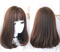 50cm long straight wig with Qi Liu Hai air bangs in high temperature fibre, light and thin women's hairpiece