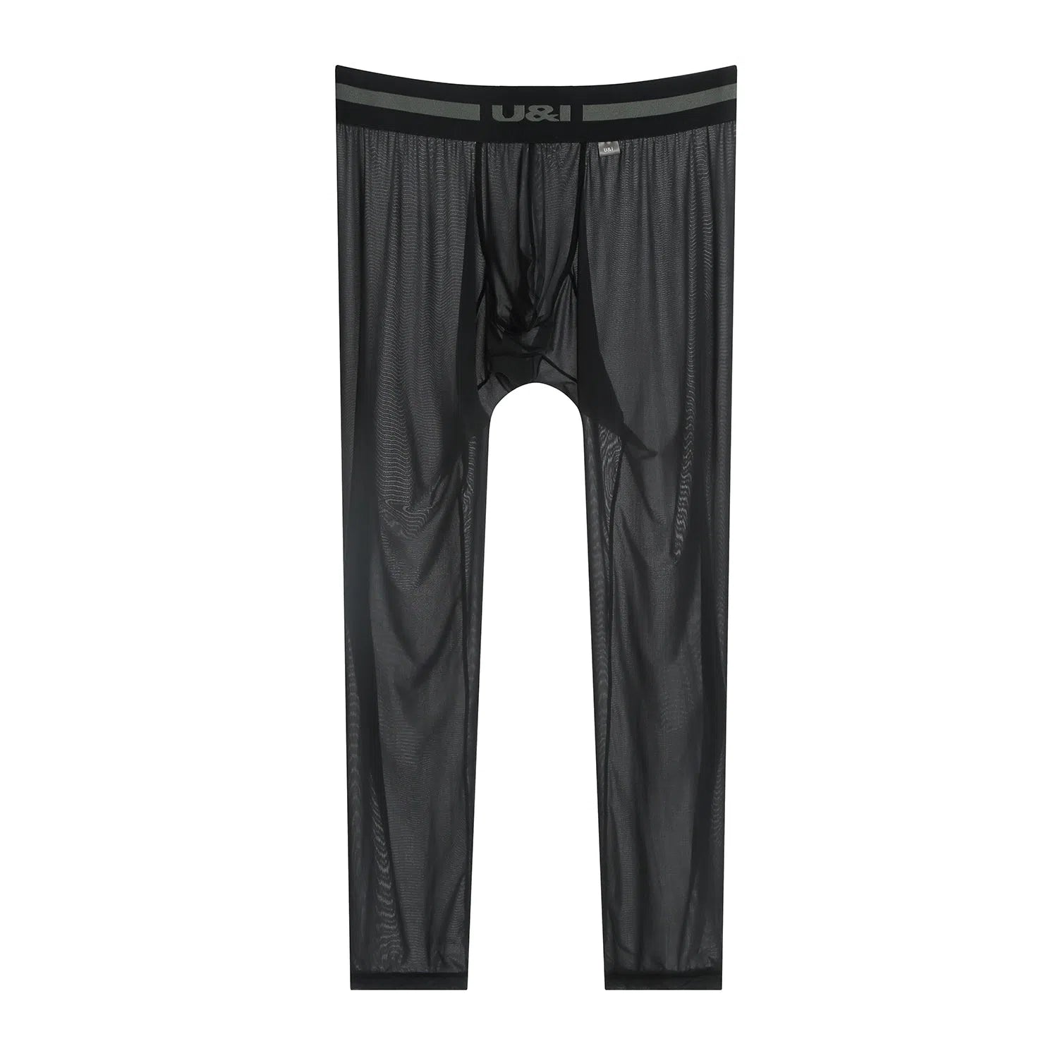 Sexy men's high-elasticity ice silk sports fitness leggings in solid colour black, front view