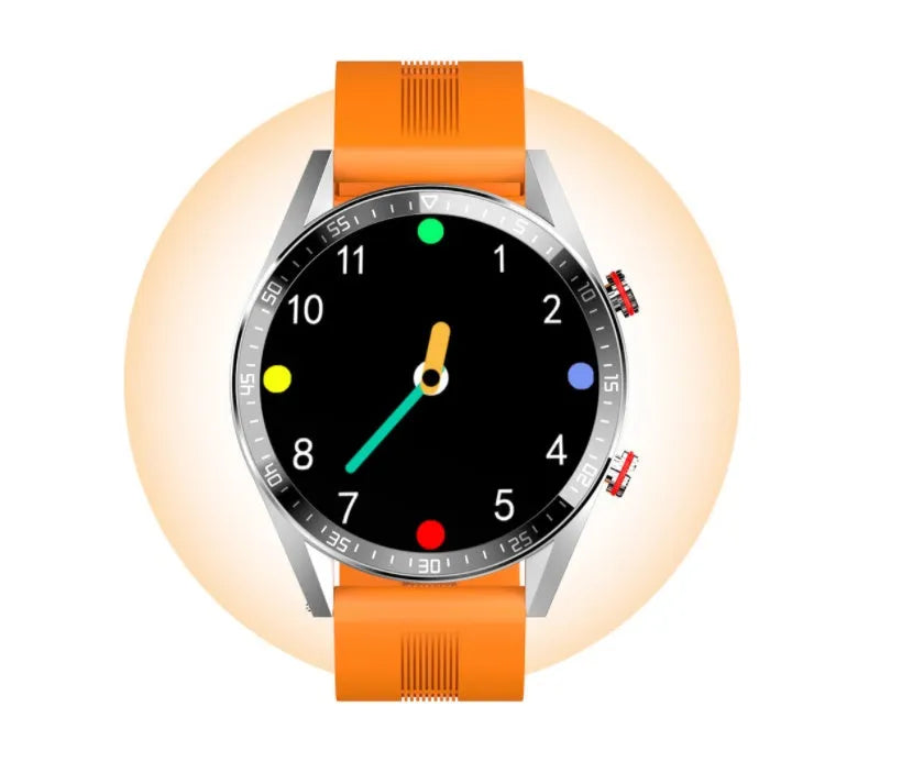 Smart watch with 1.39-inch HD screen, leather strap, heart rate and blood pressure sensors, 30-metre waterproof rating