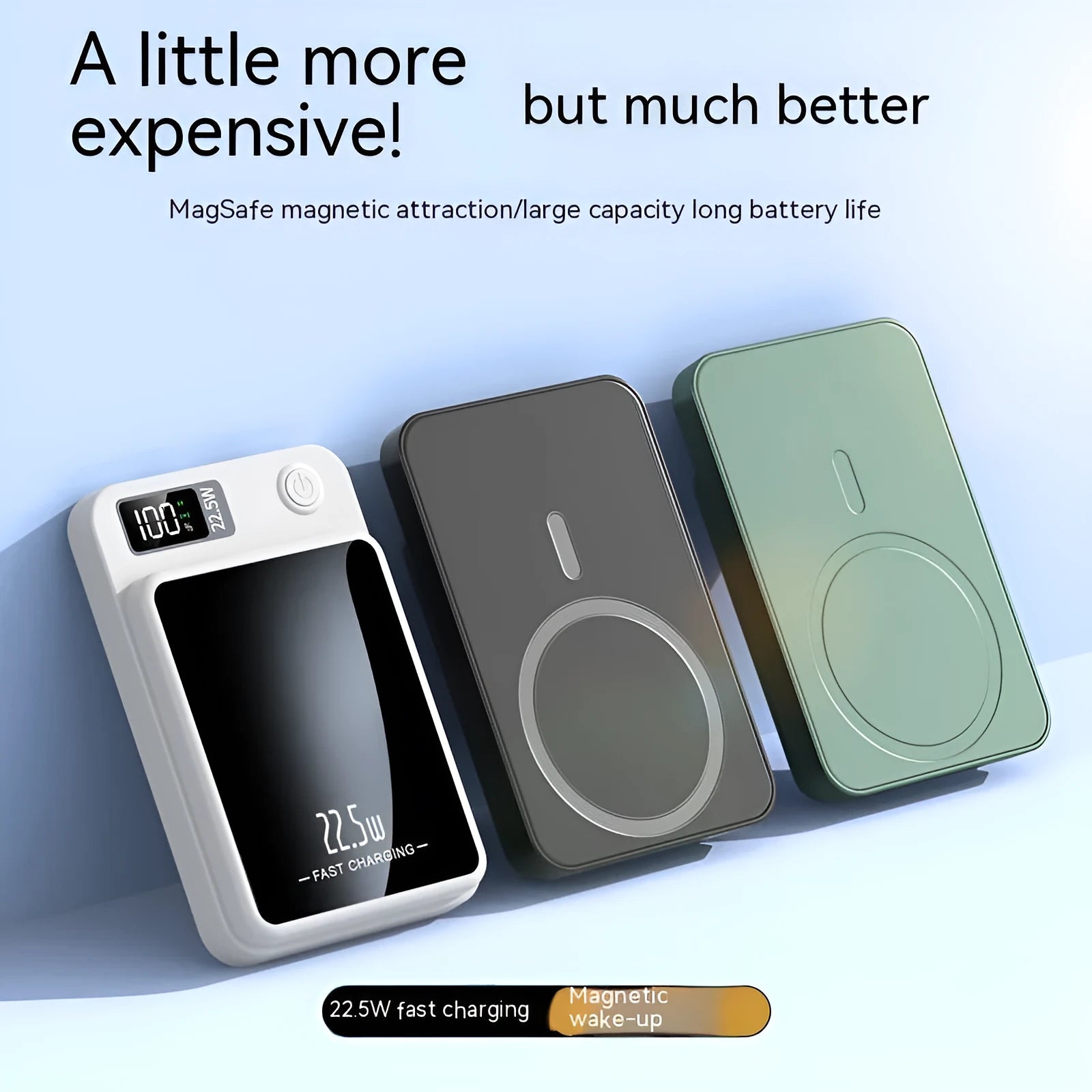 Black wireless power bank with 10000mAh capacity and MagSafe charging compatibility