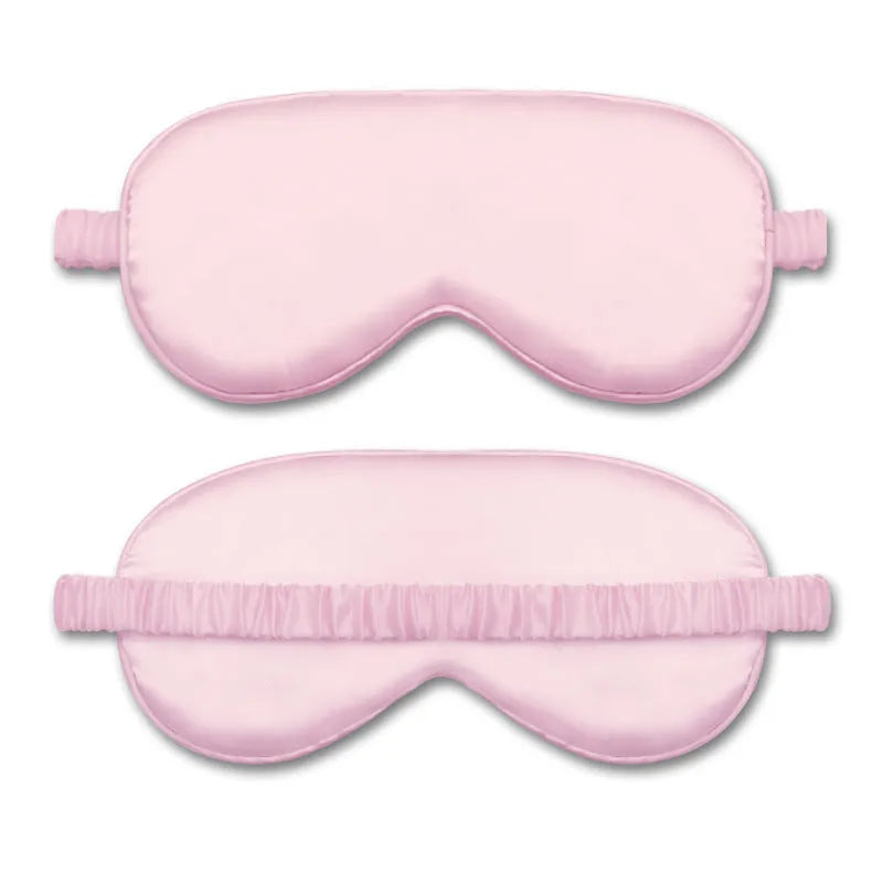 Double-sided silk-like eyeshade in rayon elastic satin shown in multiple colour options including black, beige, and wine red