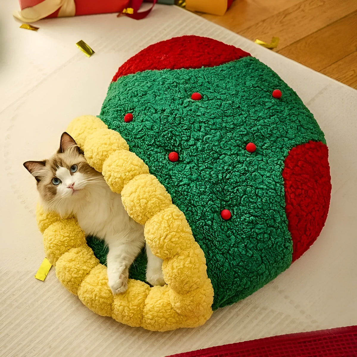 Christmas stocking cat nest in lamb wool and Oxford cloth, semi-closed deep sleep cat bed, small and medium sizes