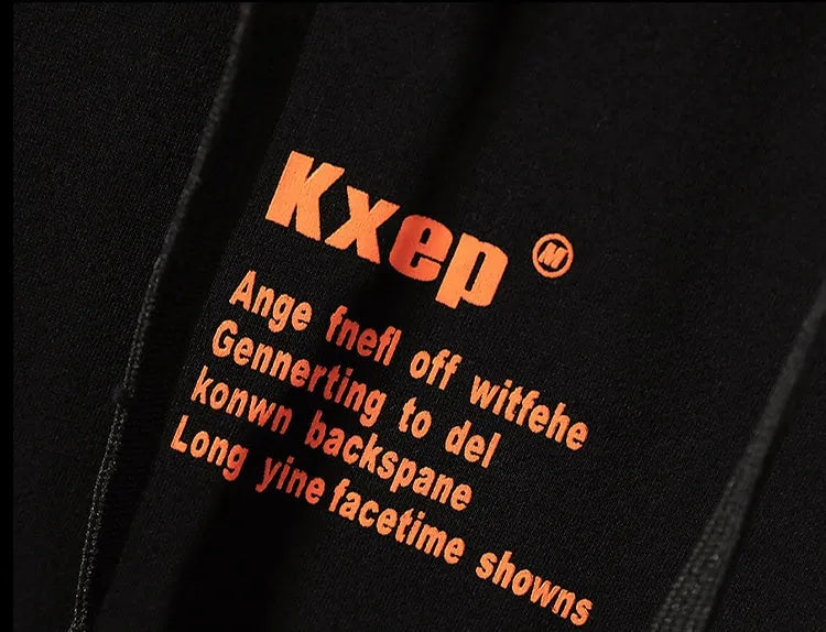 Men's Korean style fleece pullover hoodie in black with a hood and long sleeves