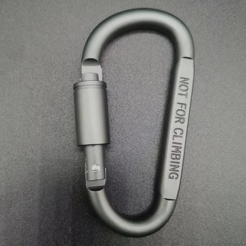 Flat 8 cm D-shaped aluminium locking carabiner in a selection of colours.