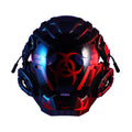 Black full-face bioweapon-style prop helmet with bio-mechanical details, shown from the front.