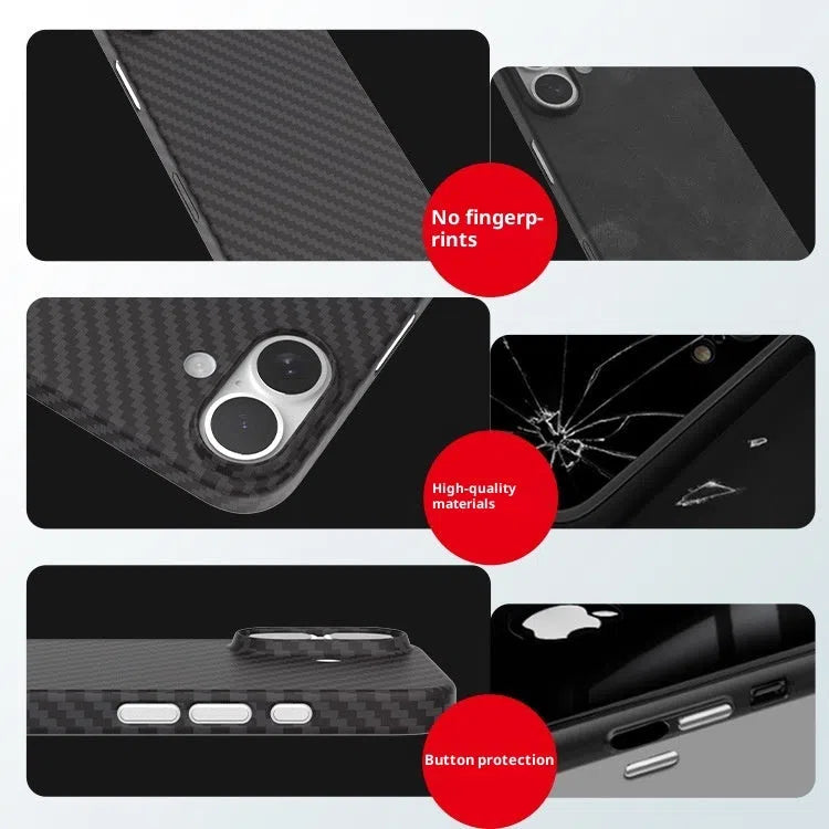 Kevlar carbon fibre texture PP phone case for iPhone, Pure Black colour, minimalist back cover design