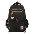Large-capacity black nylon school backpack for junior high students with a curved shoulder strap.