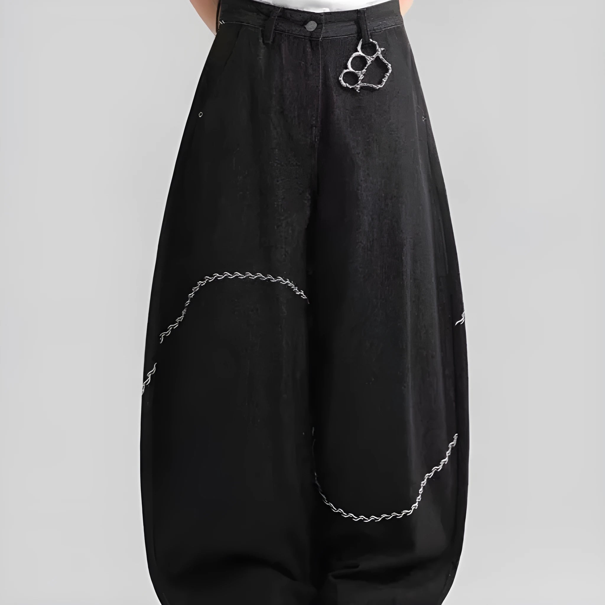 Black men's straight-leg denim trousers with a mid-rise waist and zip fly.