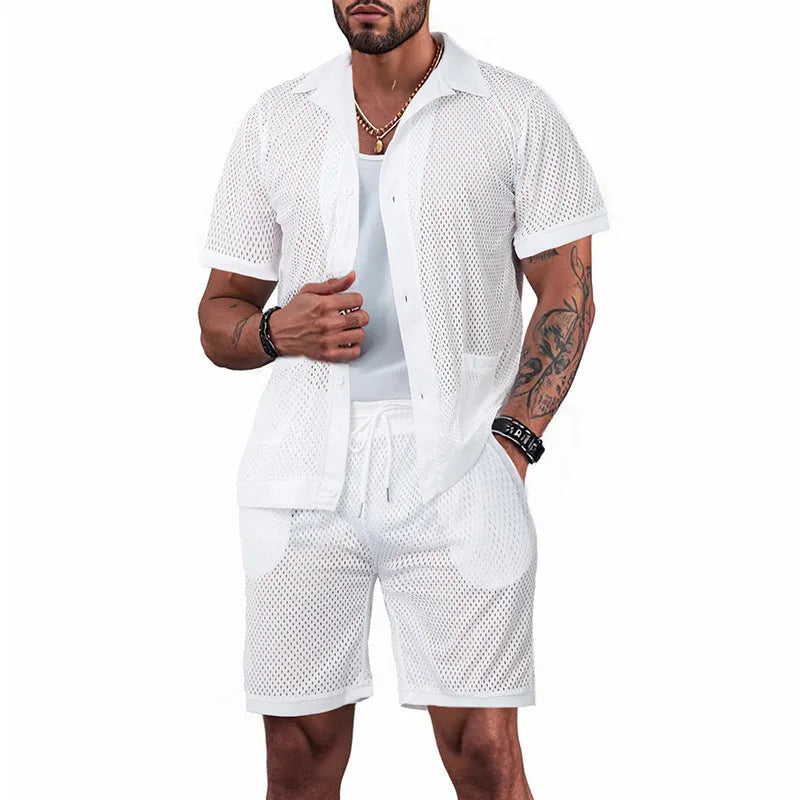 Women's lightweight beach outfit two-piece set with short sleeve cardigan and matching shorts