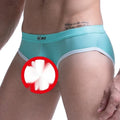 Men's Ice Silk bazooka briefs in multiple colours, showing mid-waist design and bullet separation feature.