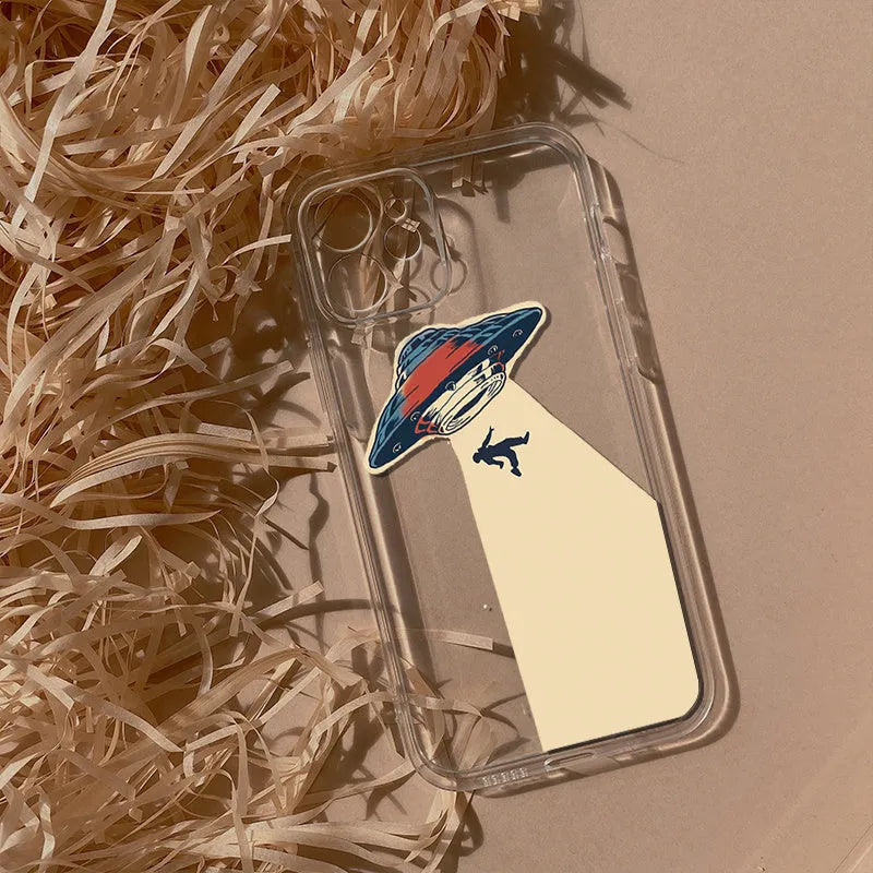 UFO astronaut transparent soft TPU phone case for Apple iPhone, all-wrapped anti-fall cover with clear astronaut design