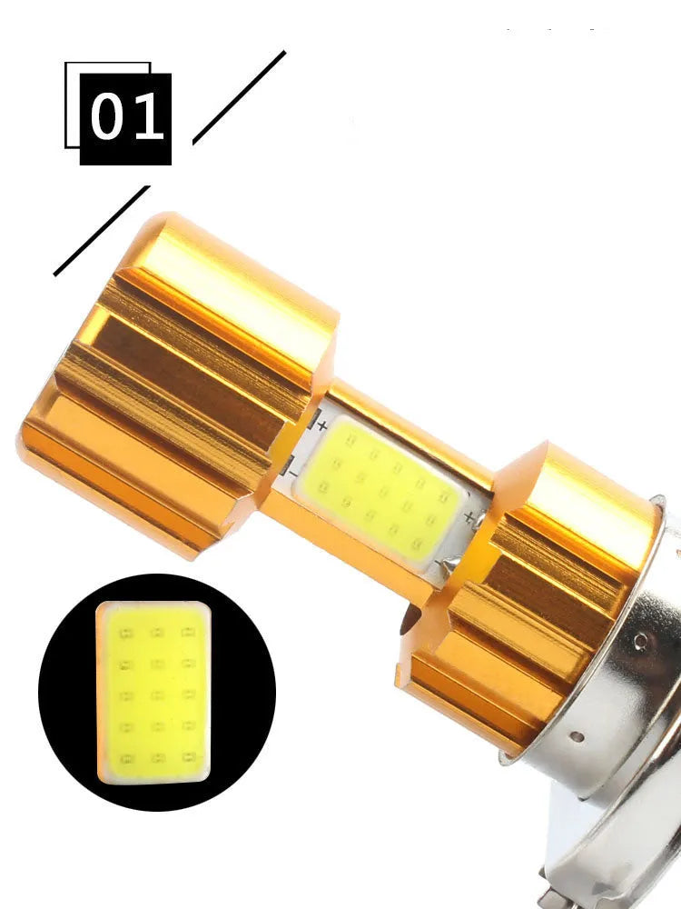 Motorcycle LED H4 in-line fog light with Gold Shell COB, aluminium housing, white light
