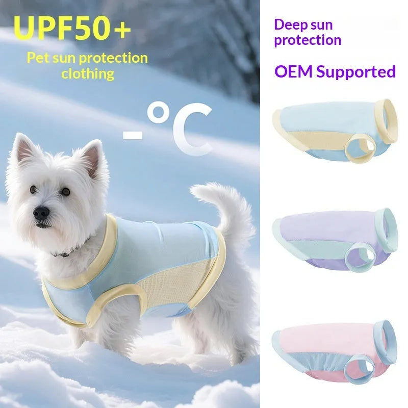 Pet ice silk sun protection vest in cherry blossom pink, unisex design for cats and dogs