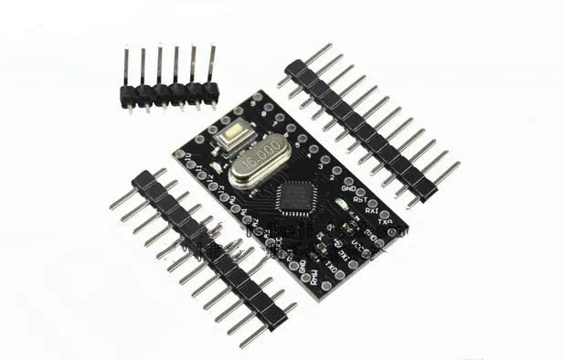 Mini Pro professional version microcontroller circuit board showing pin headers and Atmega328P-AU chip.