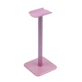 Detachable aluminium alloy headset hanger display shelf with elastic TPU rubber cradle, in white, on a desk