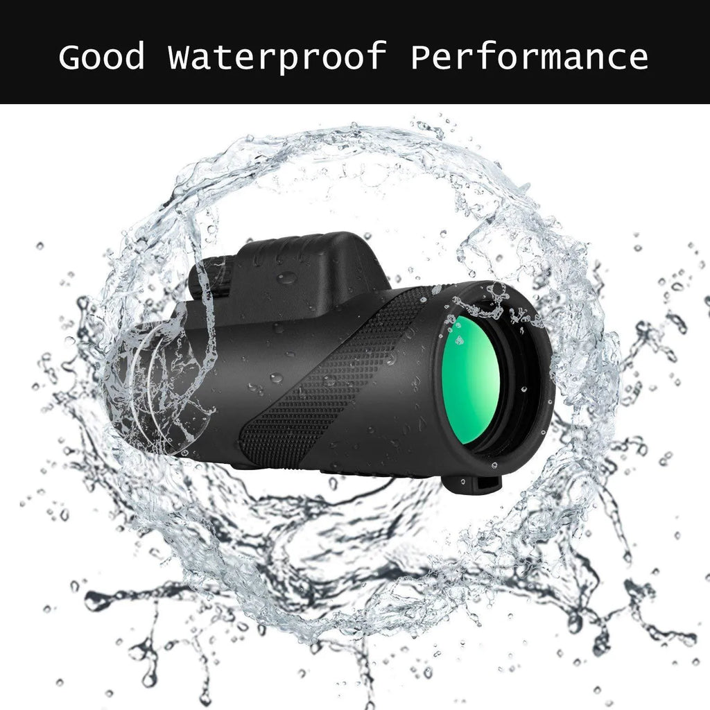 Black 40x60 smartphone monocular telescope with 144mm length on a table.