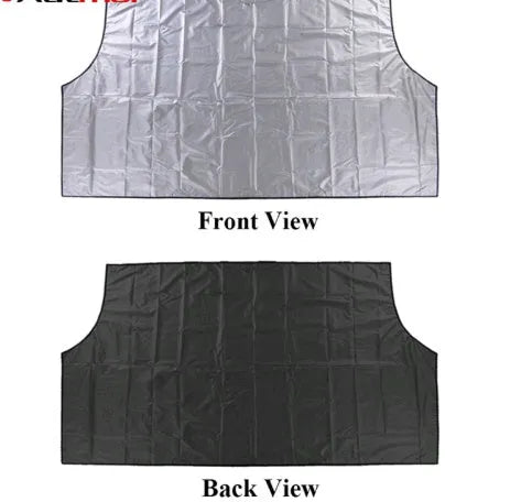 Magnetic car windshield cover with 6 magnets, black and silver, 210x125cm on a car windshield for snow protection