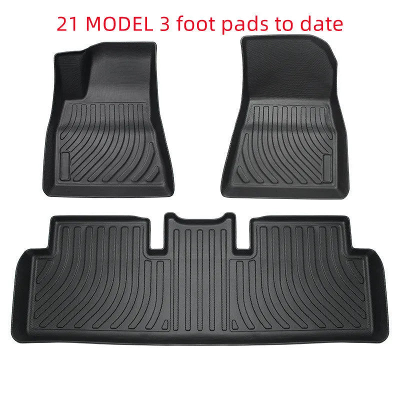 Black rubber floor mat with TPE footrest for Tesla Model 3, Y, S, and X cars
