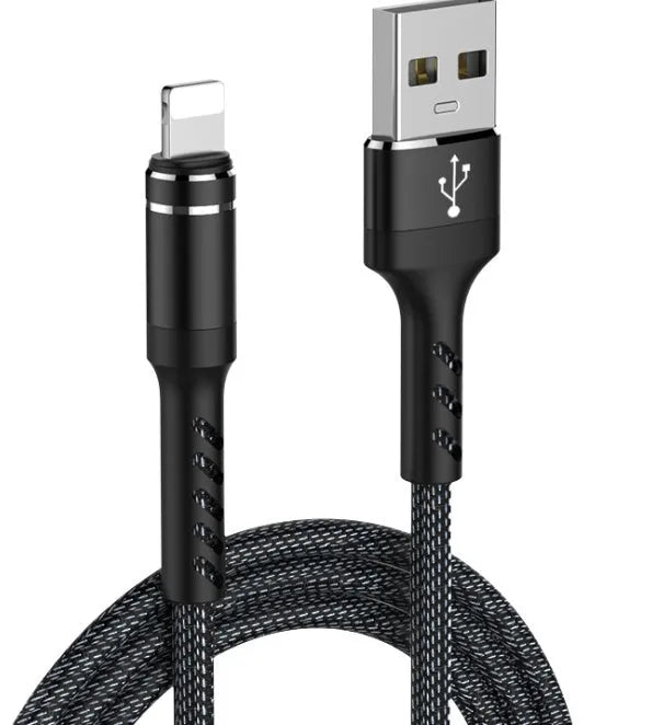 1m nylon braided aluminium alloy USB charging cable compatible with Apple iPhone and iPad in black