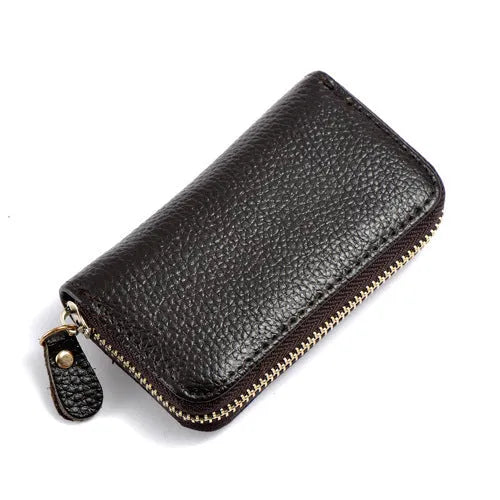 Split leather men's key wallet with six key buckles and coin pocket in compact 11.5 cm design