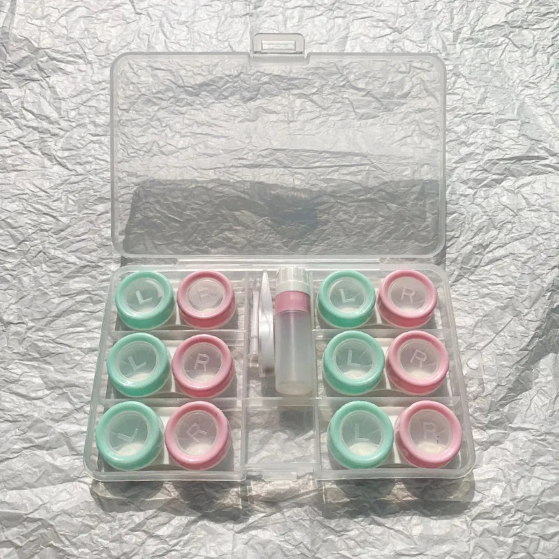 Portable rectangular contact lens case with vibration cleaning in multiple colour options