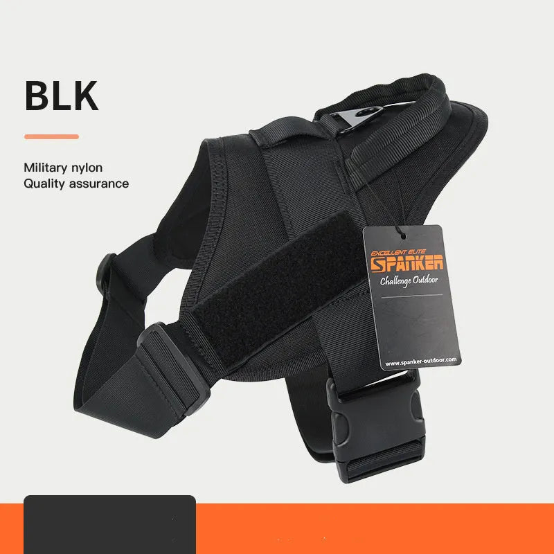 Large medium dog harness made from 1050D nylon with UTX buckle and adjustable straps in black