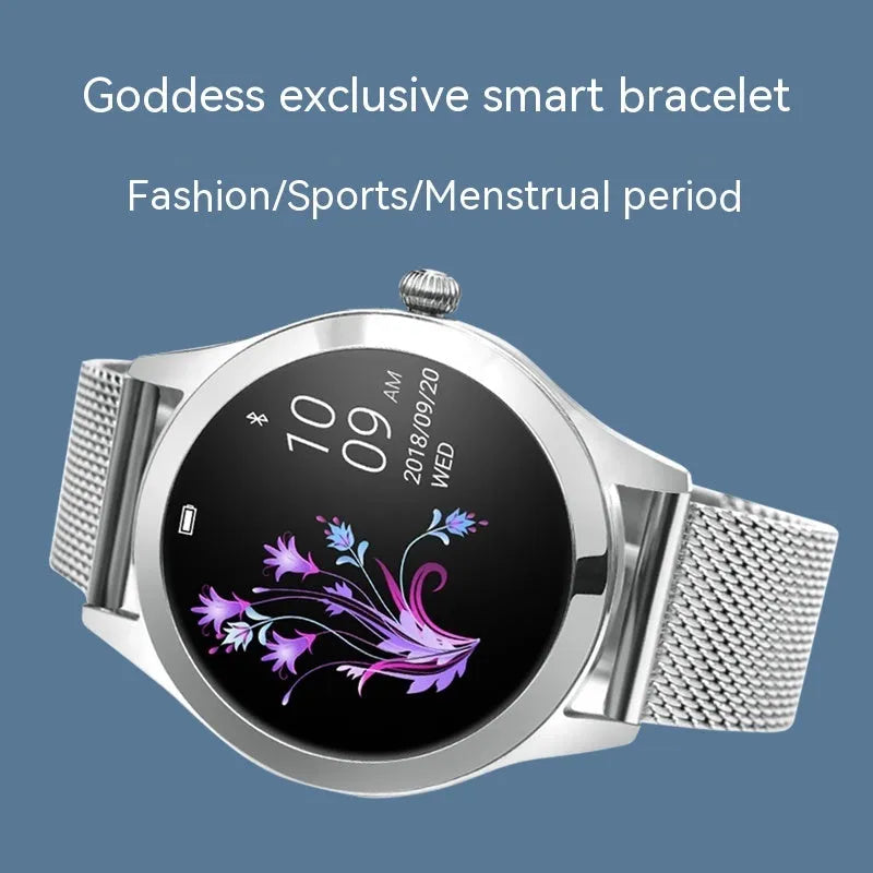 Women's sports smartwatch with heart rate monitoring on wrist in black colour