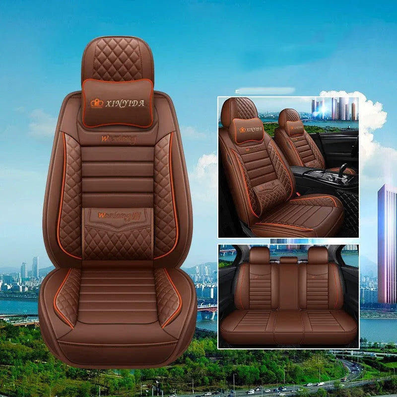 Car seat cushion with leather cover in red, shown on a car seat.
