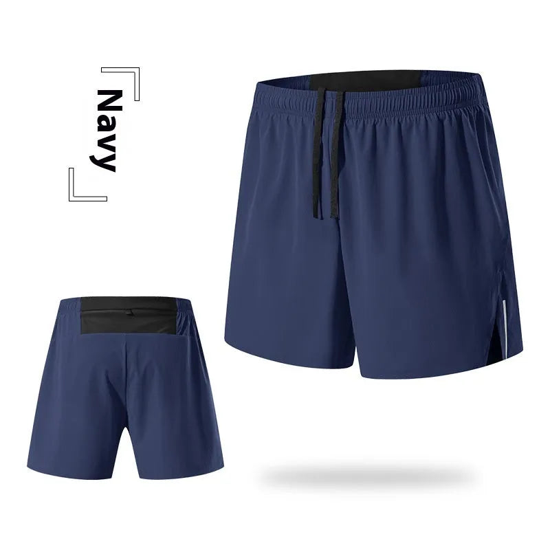 Men's black high-waist running shorts with loose fit and nylon lining for off-road and marathon running.