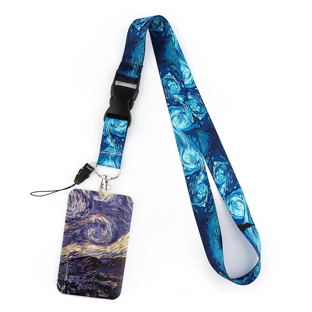 Van Gogh Starry Night sunflower mobile phone lanyard and metal card holder combination with modern simplicity style