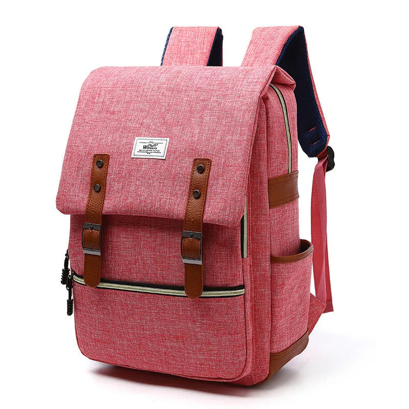 Vintage canvas backpack with USB charging in sapphire blue for school and travel